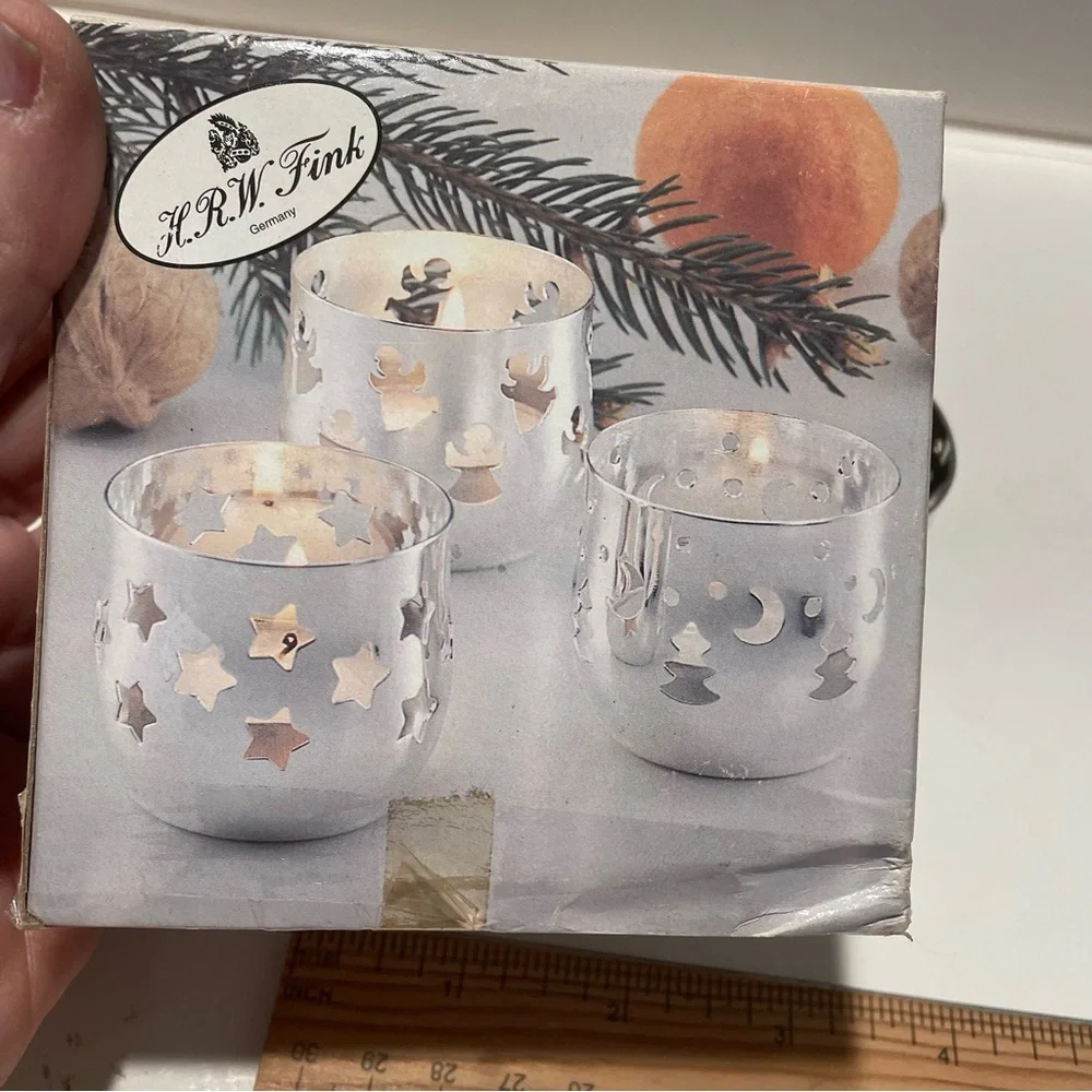 Set of 4 Silver Plated HRW Fink Tealight Candle Holder Trees Vintage Germany